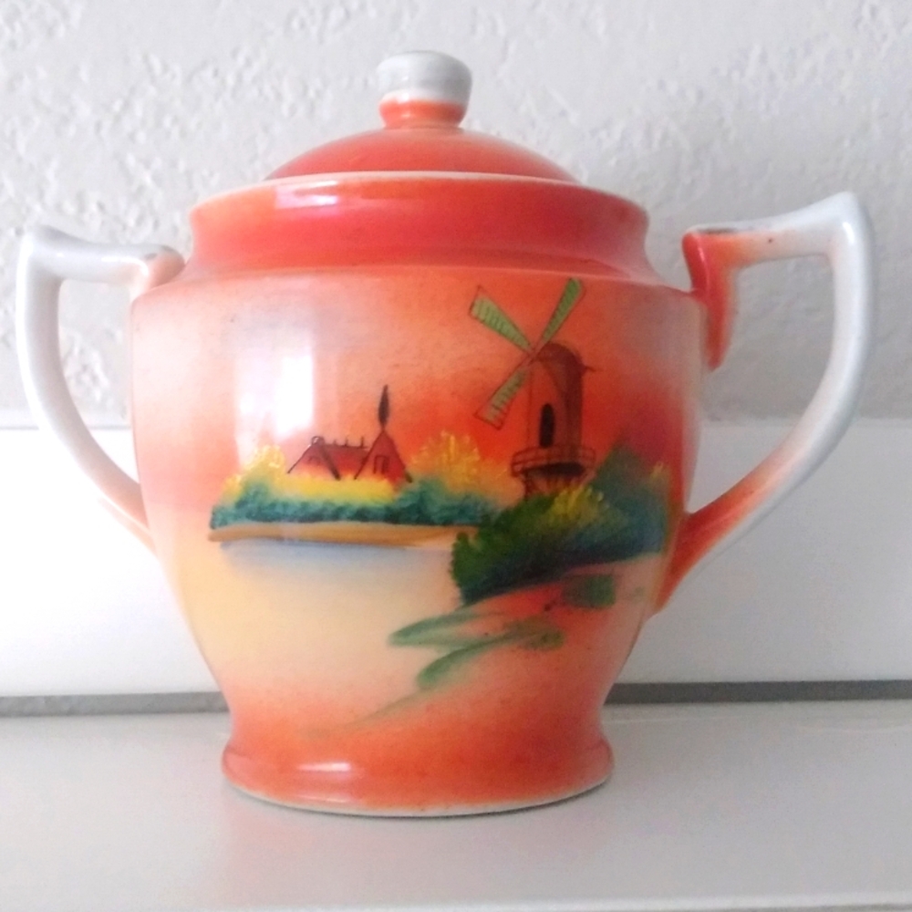 Vintage Sugar Bowl Coffee Tea Hand Painted Made In Japan